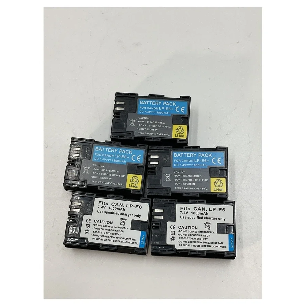 Lot of 5 Unbranded LP-E6 Li-ion Batteries for Canon DSLR 1800mAh